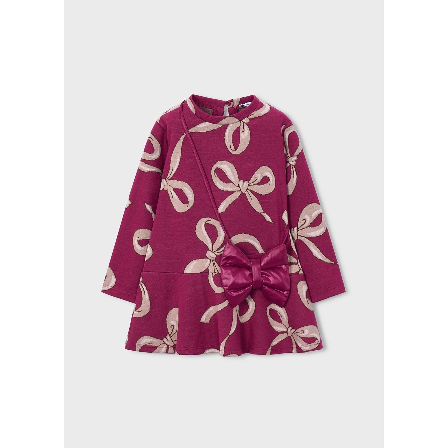 2PC RED JACQUARD DRESS & BAG BROWN BOW PRINT / 4912-011 2PC RED JACQUARD DRESS & BAG BROWN BOW PRINT / 4912-011