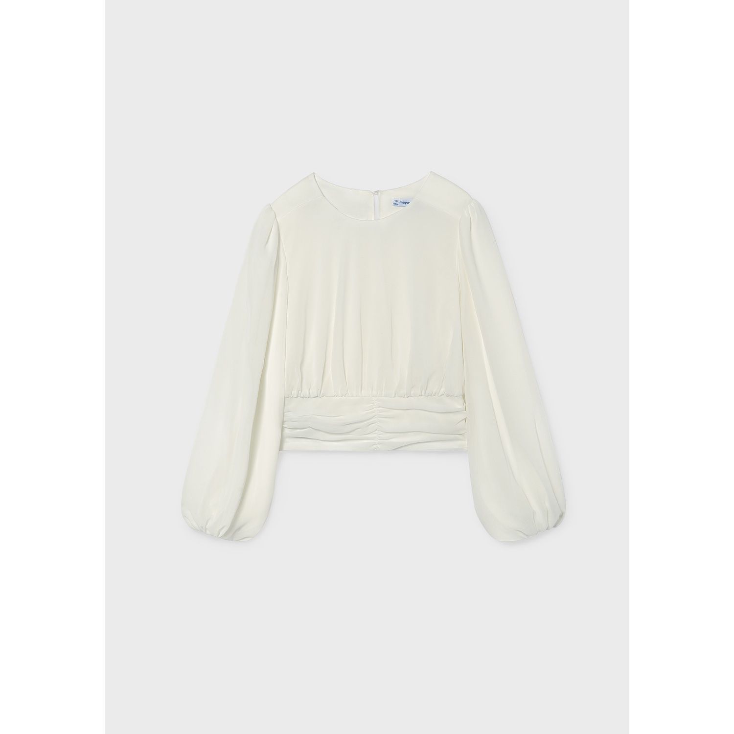 CREAM GAUZE BLOUSE PLEATED WAISTBAND LOLNG SLEEVE / 7102-003