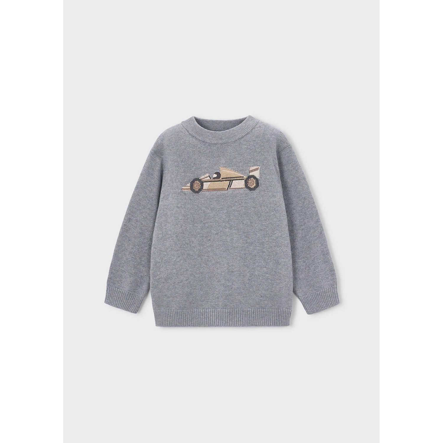 GREY KNIT SWEATER BEIGE CAR PRINT / 4306-020
