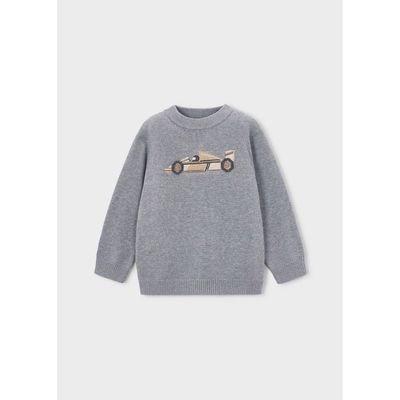 GREY KNIT SWEATER BEIGE CAR PRINT / 4306-020