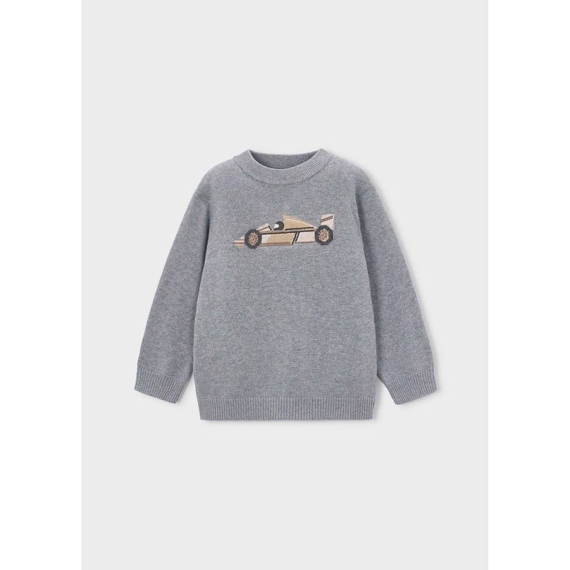 GREY KNIT SWEATER BEIGE CAR PRINT / 4306-020