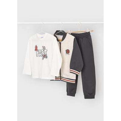 3PC BEIGE & CHARCOAL GREY TRACKSUIT / 4807-020