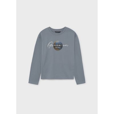 SKY BLUE TSHIRT LONG SLEEVE BASKETBALL PRINT / 7049-056
