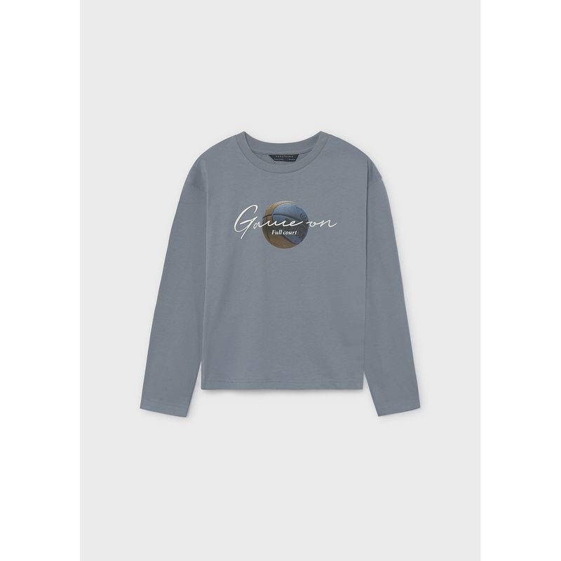SKY BLUE TSHIRT LONG SLEEVE BASKETBALL PRINT / 7049-056