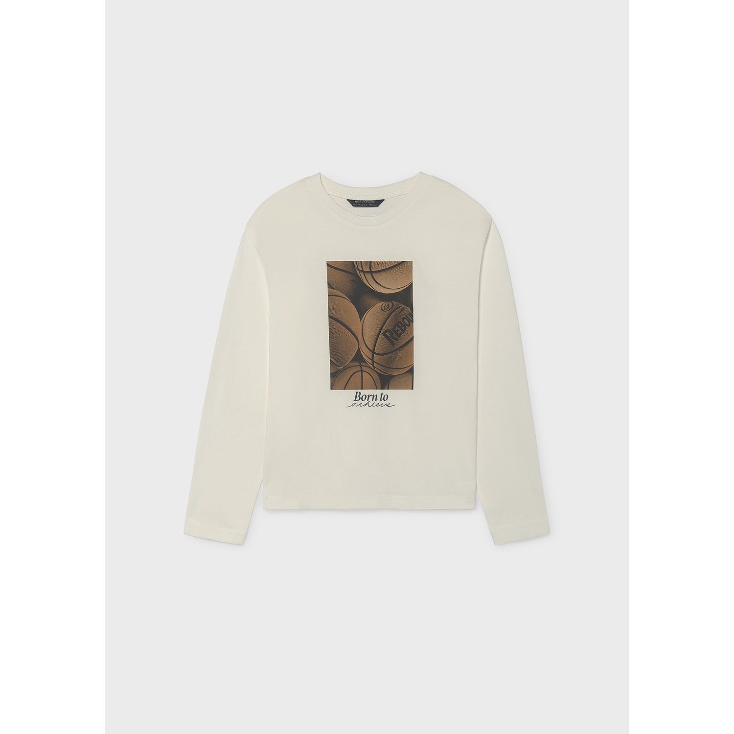 CREAM TSHIRT BROWN BASKETBALL PRINT LONG SLEEVE / 7042-030