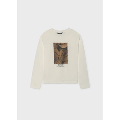 CREAM TSHIRT BROWN BASKETBALL PRINT LONG SLEEVE / 7042-030