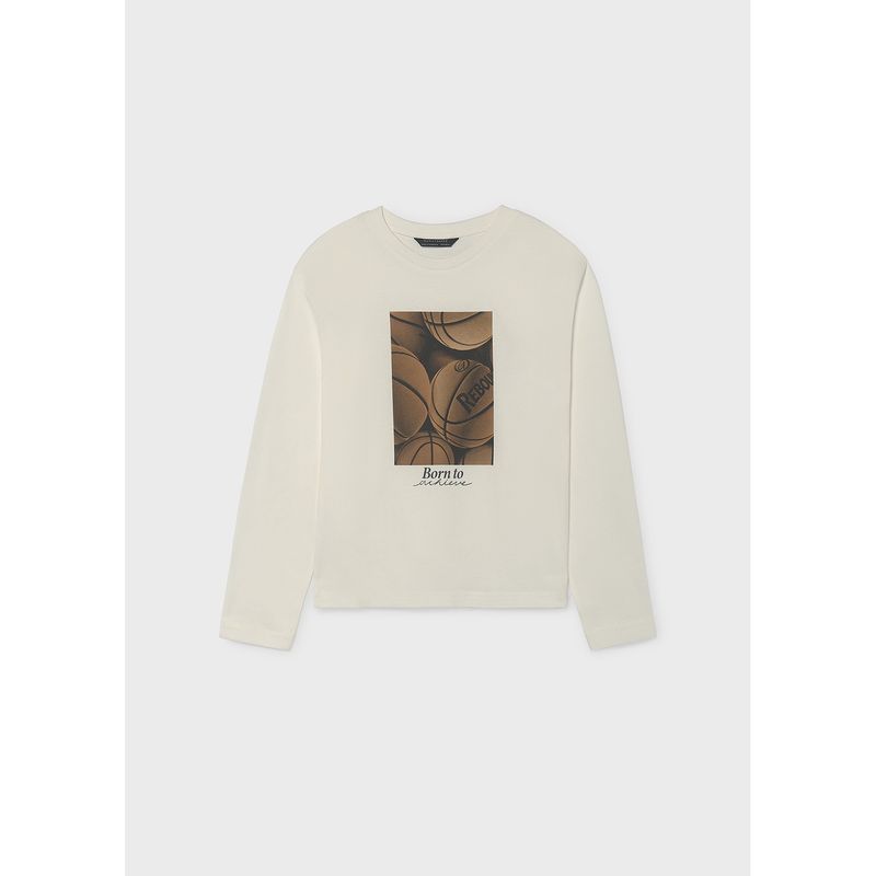 CREAM TSHIRT BROWN BASKETBALL PRINT LONG SLEEVE / 7042-030