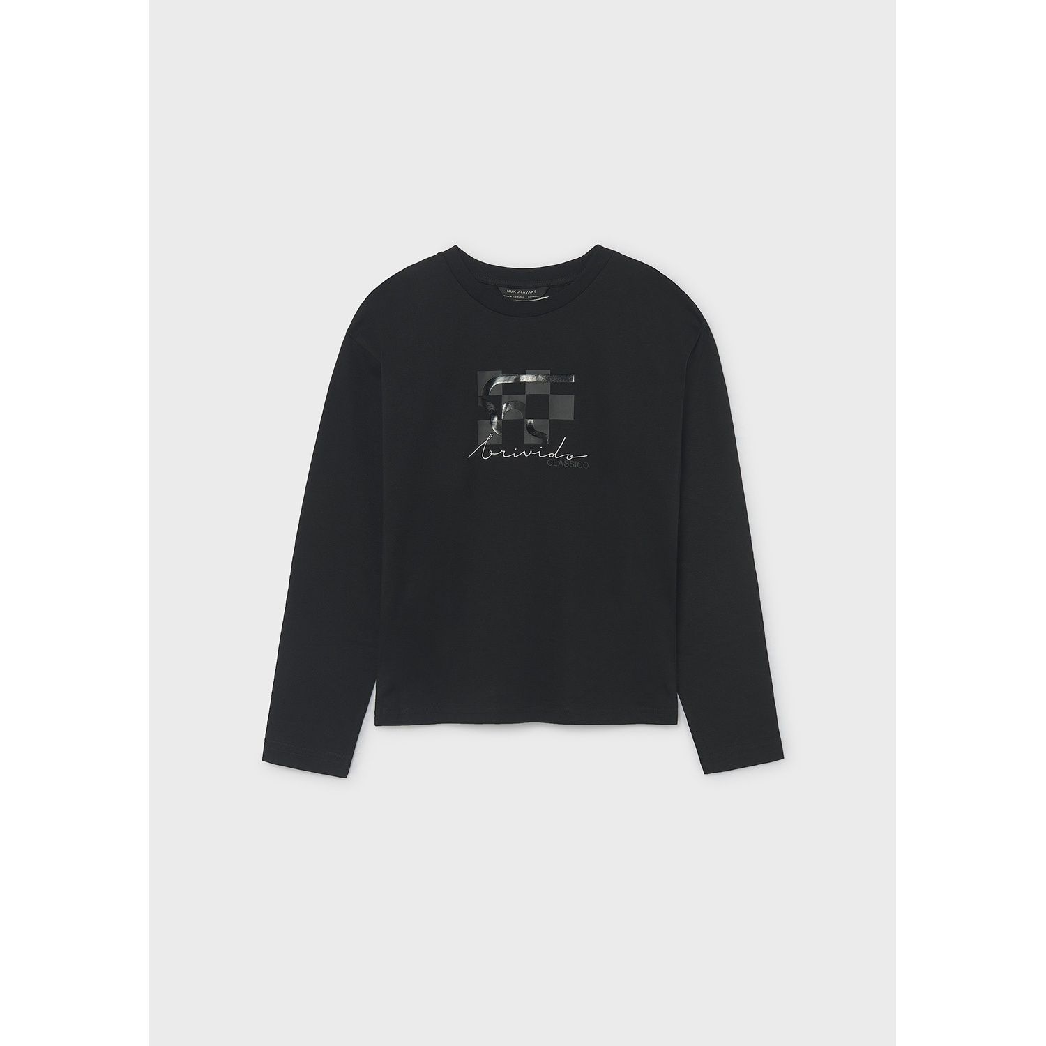 BLACK TSHIRT MINI PRINT LONG SLEEVE / 7048-050