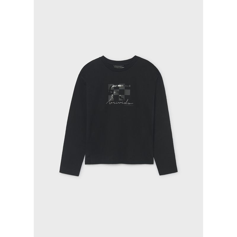 BLACK TSHIRT MINI PRINT LONG SLEEVE / 7048-050