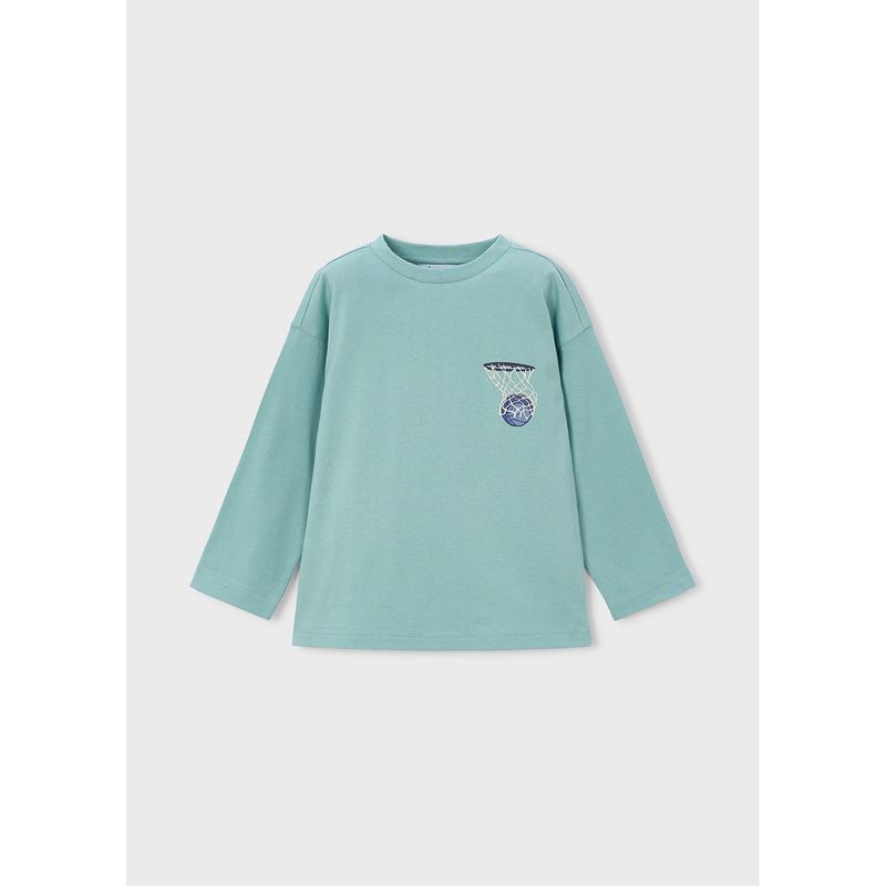 LIGHT GREEN TSHIRT LONG SLEEVE BASKETBALL BACK PRINT / 4006-085
