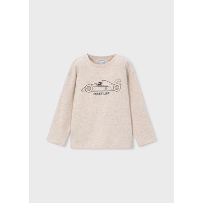 BEIGE KNIT SWEATER RACECAR PRINT LONG SLEEVE / 4018-048
