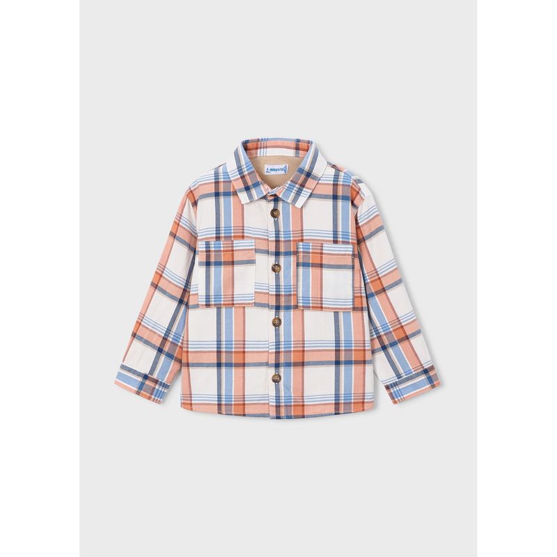 PINK BLUE CREAM PLAID OVERSHIRT WITH POCKET / 4142-090