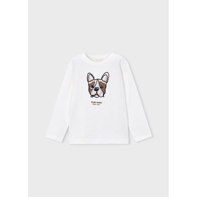 CREAM TSHIRT LONG SLEEVE PUPPYEMBROIDERY / 4022-068