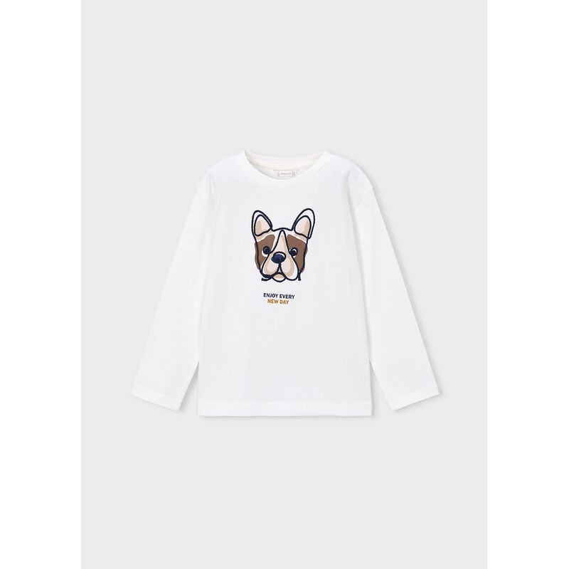 CREAM TSHIRT LONG SLEEVE PUPPYEMBROIDERY / 4022-068