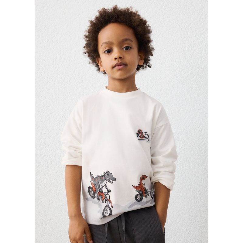 CREAM TSHIRT LONG SLEEVE GREY DINO & BIKE PRINT BACK / 4011-021