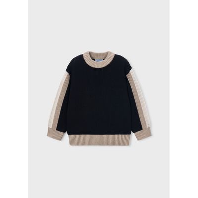 BLACK CABLESTITCH SWEATER BROWN TRIM / 4310-018