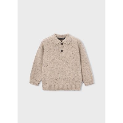 TAUPE SPECK POLO KNIT SWEATER / 4311-055