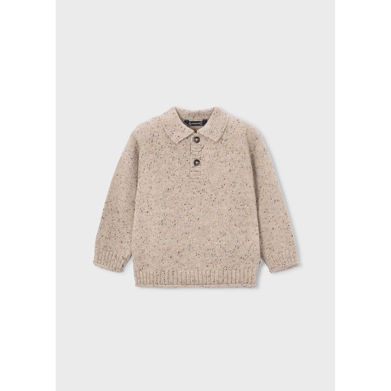 TAUPE SPECK POLO KNIT SWEATER / 4311-055