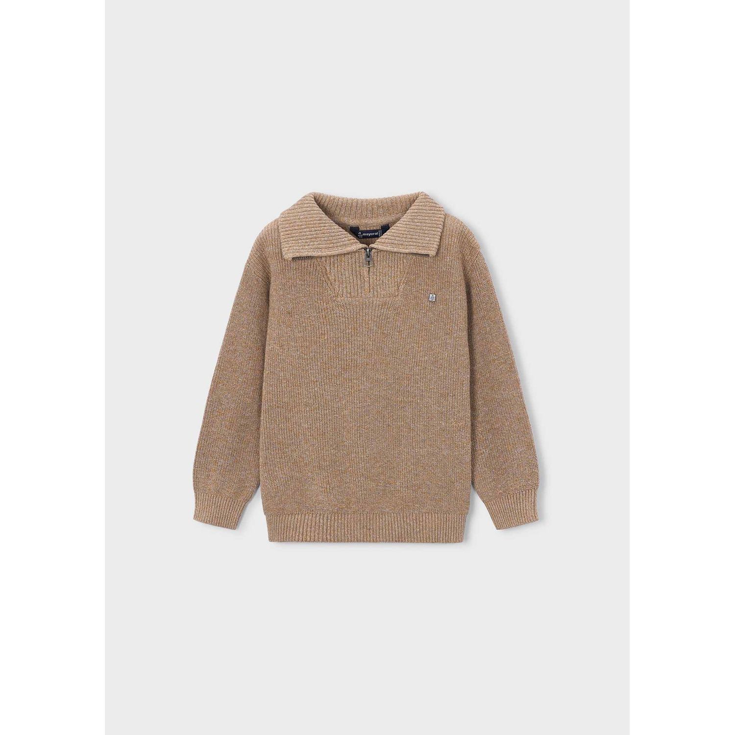 BROWN KNIT SWEATER HIGH COLLAR ZIP CLOSURE LONG SLEEVE / 4307-014