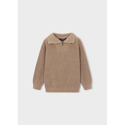 BROWN KNIT SWEATER HIGH COLLAR ZIP CLOSURE LONG SLEEVE / 4307-014