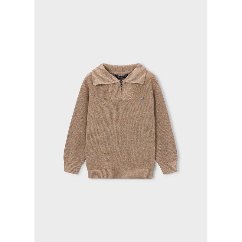BROWN KNIT SWEATER HIGH COLLAR ZIP CLOSURE LONG SLEEVE / 4307-014