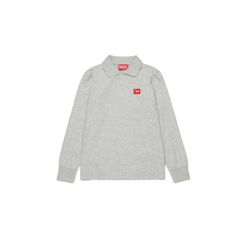 GREY POLO TOP RED D PATCH LONG SLEEVE / J02467-K963