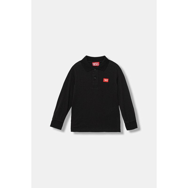 BLACK POLO TOP RED D PATCH LONG SLEEVE / J02467-K900
