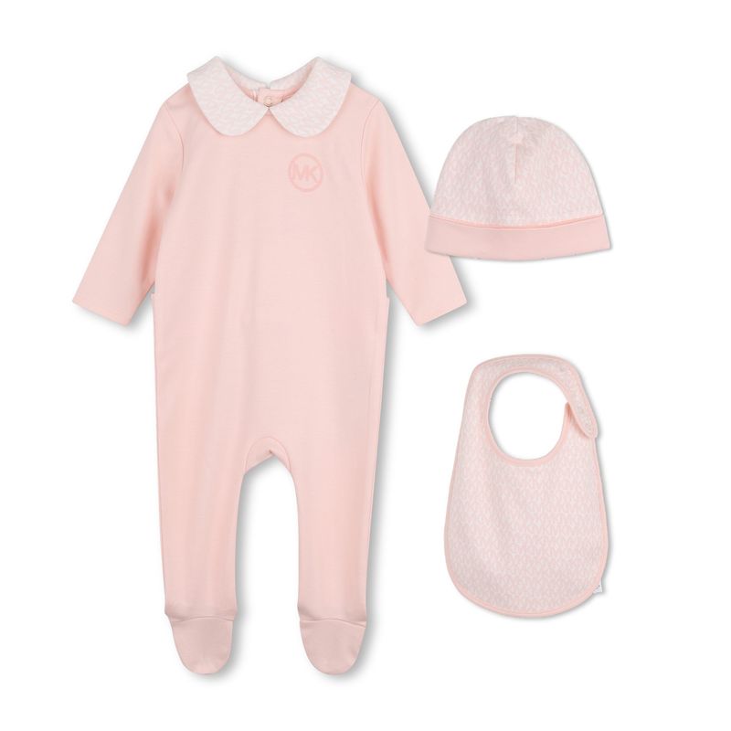 3PC PALE PINK PYJAMA & HAT&BIB ALOVER PRINT / R30837-46M