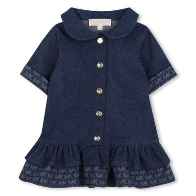 BLUE DENIM DRESS MK PRINTED LOGO TRIM SHORT SLEEVE FRONT CLOSURE / R30836-Z10