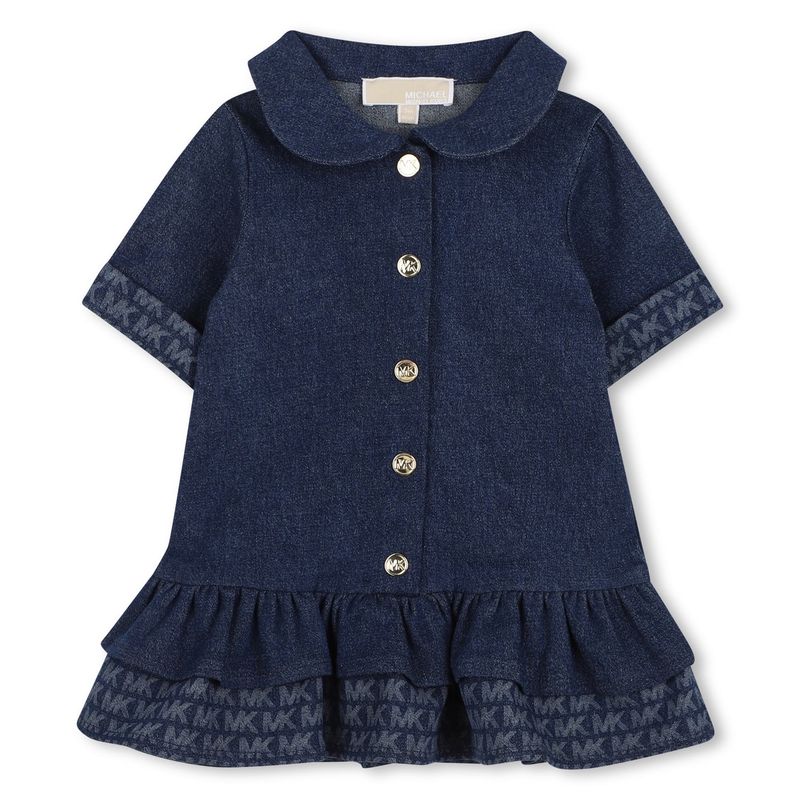 BLUE DENIM DRESS MK PRINTED LOGO TRIM SHORT SLEEVE FRONT CLOSURE / R30836-Z10