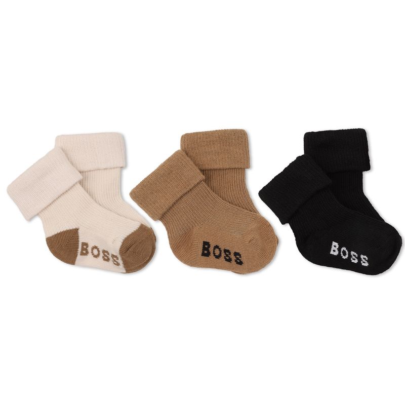 3PACK CREAM & BROWN & BLACK SOCK / J53568-269