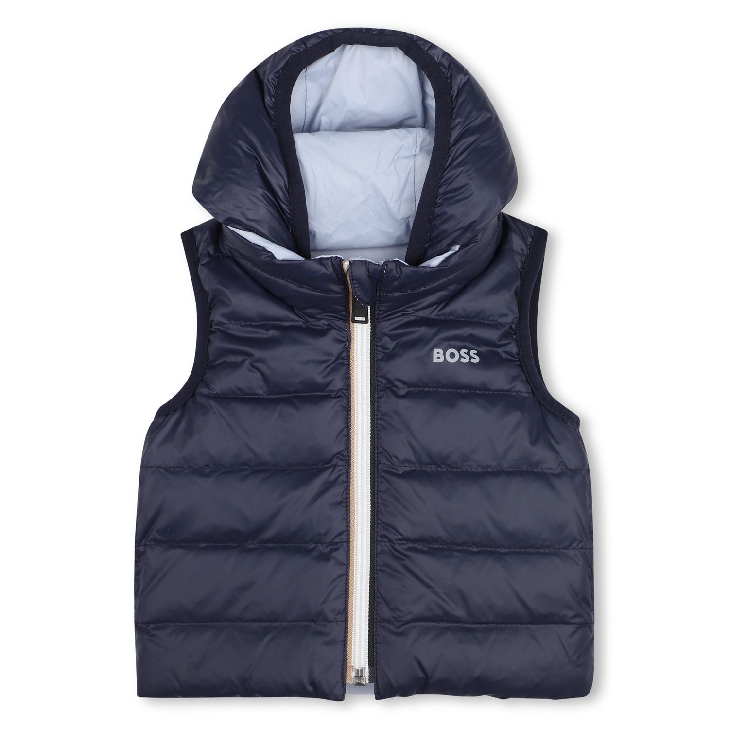 PALE BLUE & NAVY DOWN JACKET HOODED REVERSIBLE / J53506-796