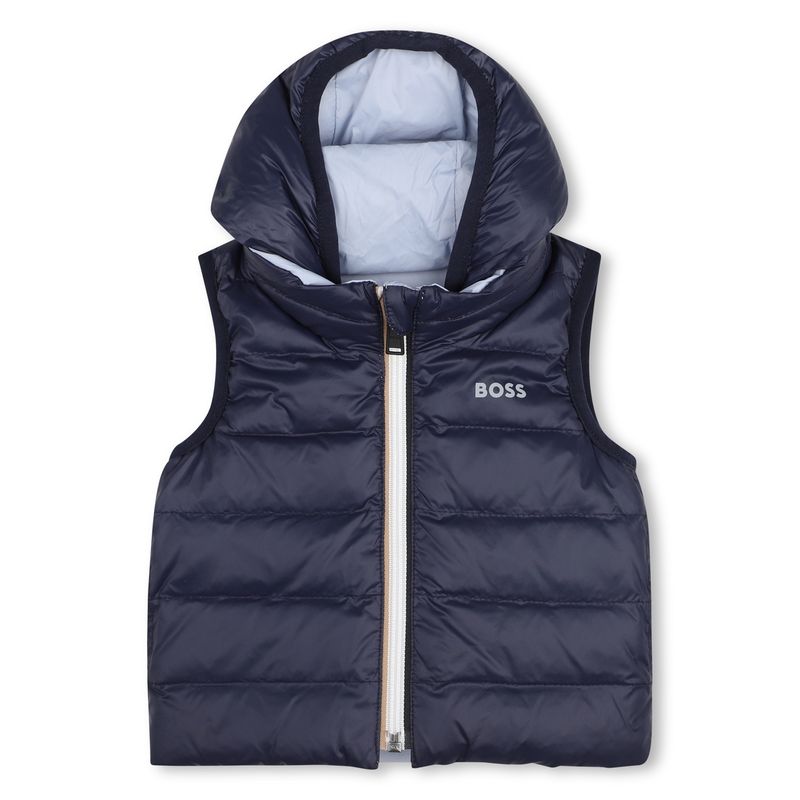 PALE BLUE & NAVY DOWN JACKET HOODED REVERSIBLE / J53506-796
