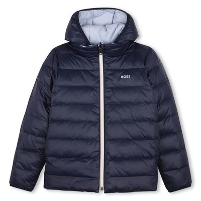 LIGHT BLUE & NAVY REVERSIBLE DOWN JACKET HOODED DOWN / J53439-796