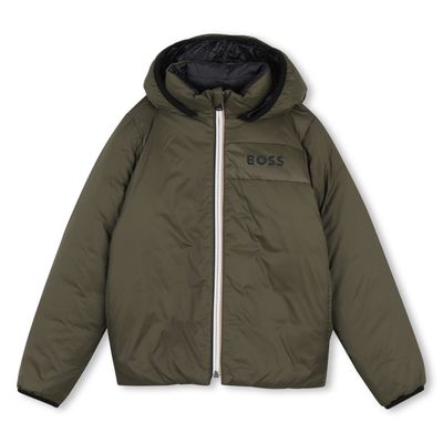 OLIVE GREEN HOODED DOWN JACKET REVERSIBLE / J53439-63D