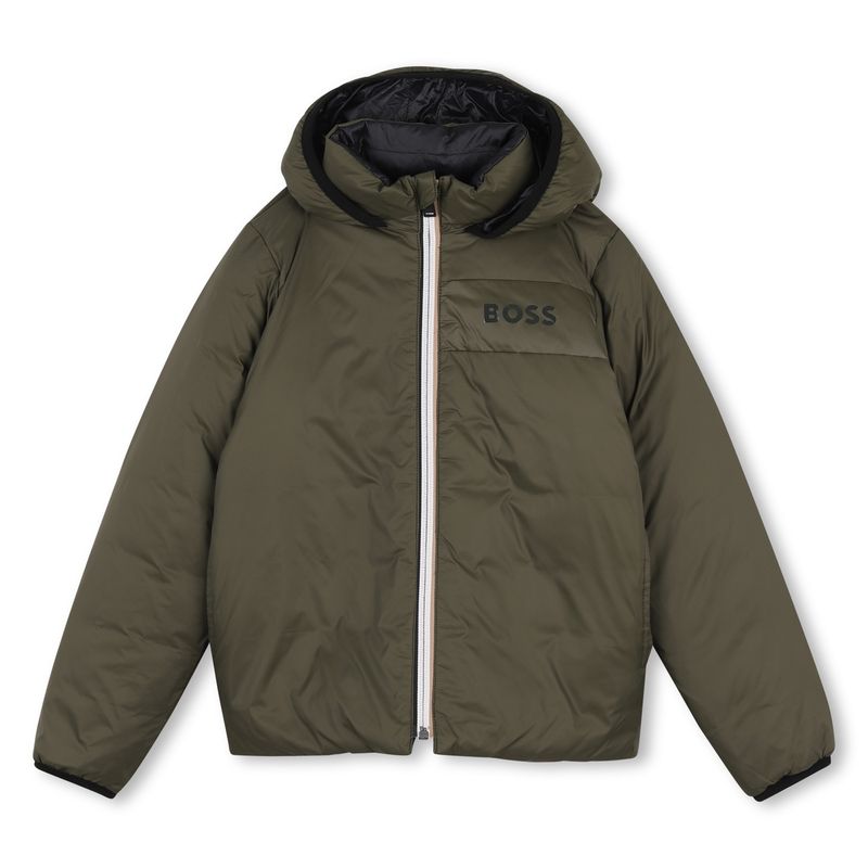 OLIVE GREEN HOODED DOWN JACKET REVERSIBLE / J53439-63D