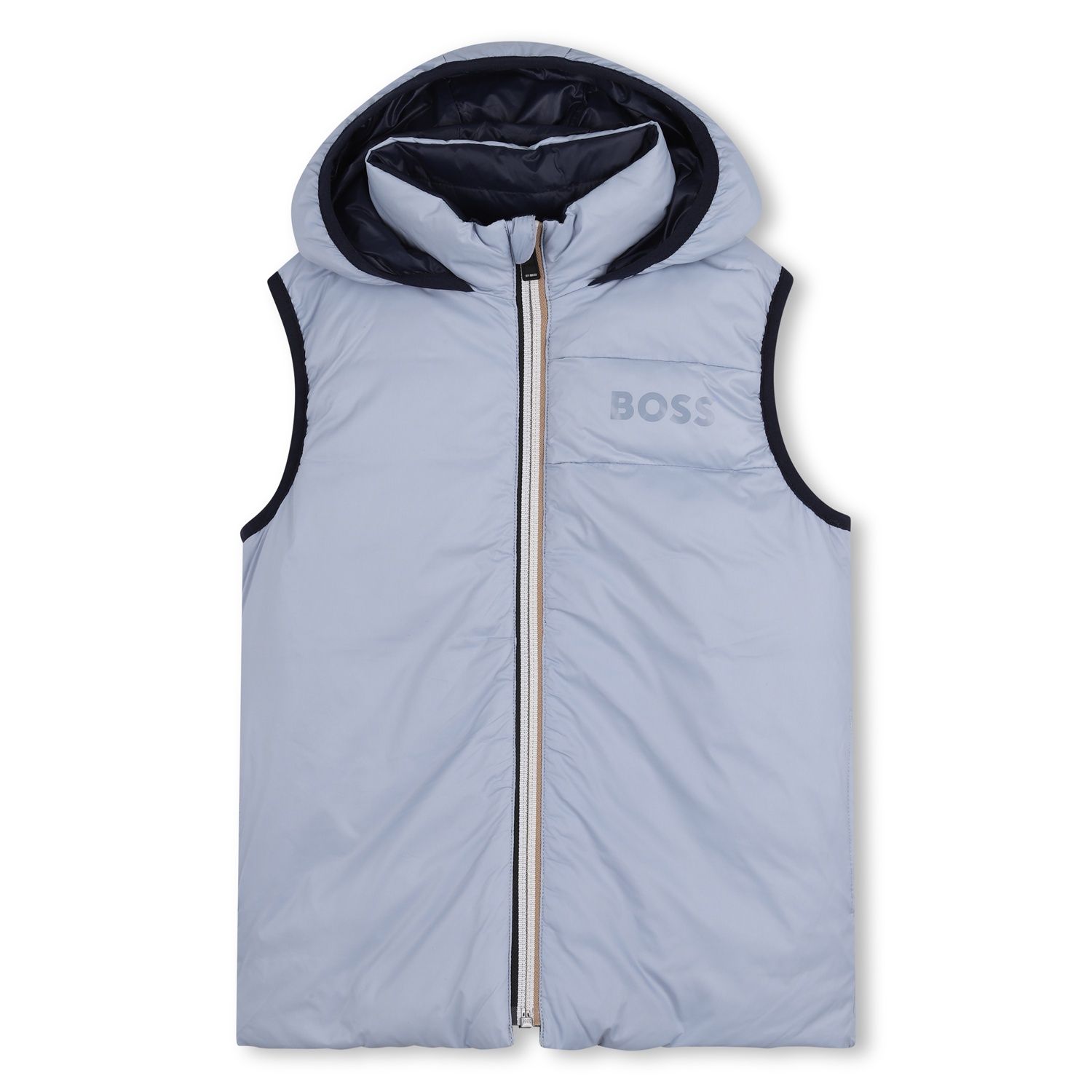 PALE BLUE & NAVY DOWN HOODED VEST REVERSIBLE / J53436-796