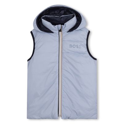PALE BLUE & NAVY DOWN HOODED VEST REVERSIBLE / J53436-796