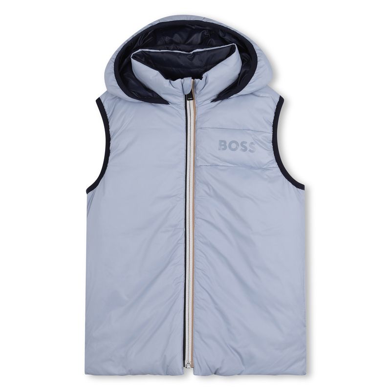 PALE BLUE & NAVY DOWN HOODED VEST REVERSIBLE / J53436-796