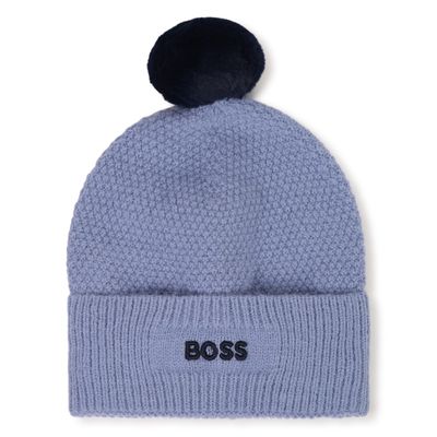 LAVENDER BLUE KNIT BEANIE HAT NAVY POMPOM / J53576-896