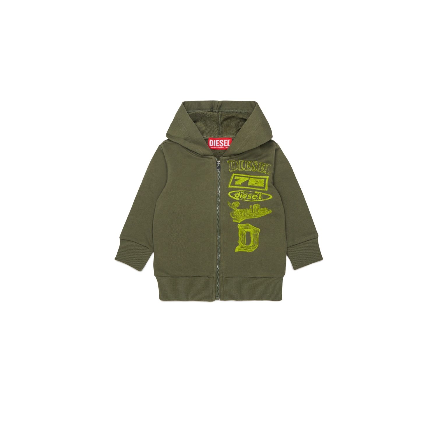 ARMY GREEN HOODED CARDIGAN SWEATTOP DSL LOGO / K00847-K511 ARMY GREEN HOODED CARDIGAN SWEATTOP DSL LOGO / K00847-K511
