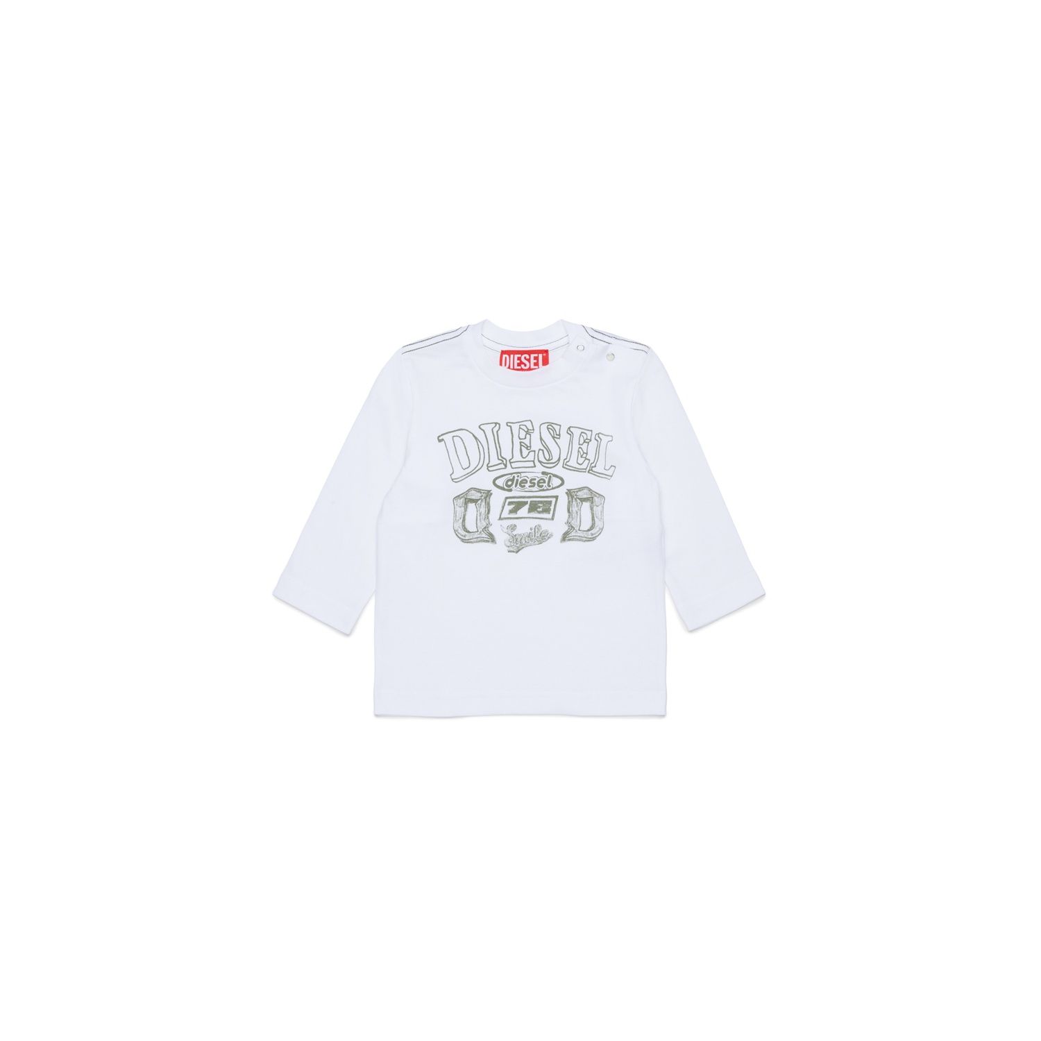 WHITE TSHIRT GREEN DSL LOGO LONG SLEEVE / K00855-K100