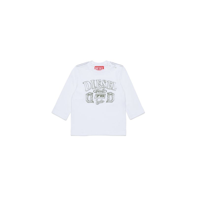 WHITE TSHIRT GREEN DSL LOGO LONG SLEEVE / K00855-K100