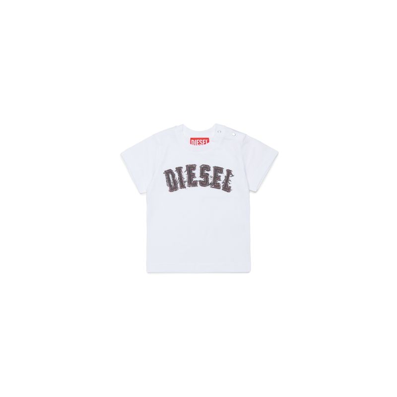 WHITE TSHIRT SHORT SLEEVE BLACK DIESEL LOGO / K00875-K100