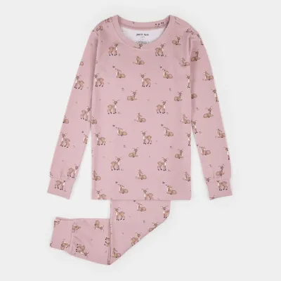 2PC LIGHT PINK PYJAMA BROWN DEER PRINT / 26FRS35Q42/K