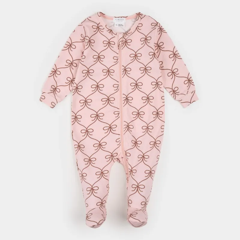 LIGHT PINK SLEEPER RIBBON PRINT FRONT CLOSURE 2WAY ZIPPER / 26FGL31P04/B