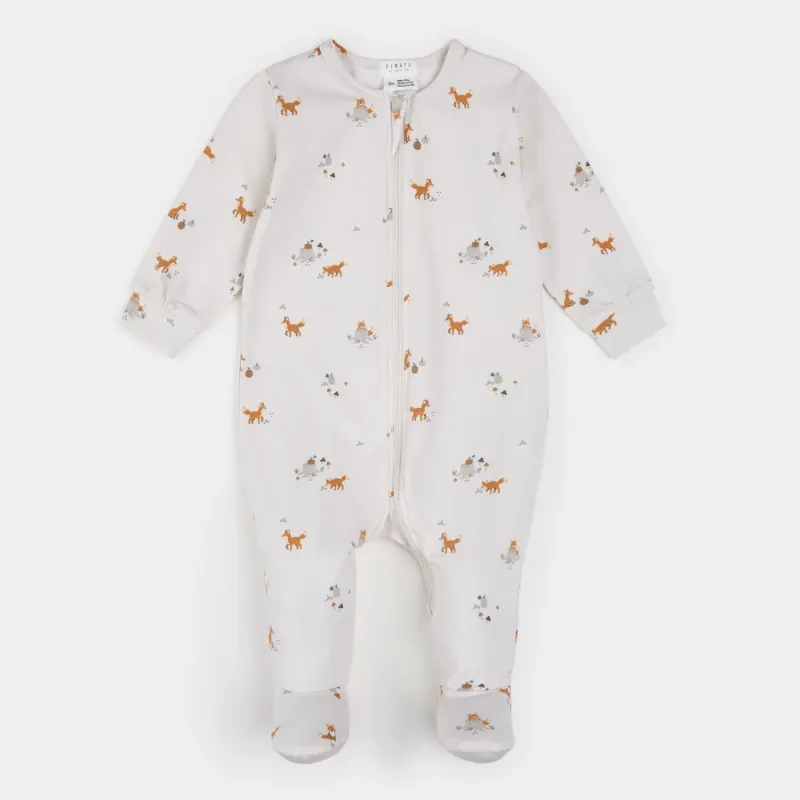 BEIGE SLEEPER BROWN FOX PRINT 2WAY FRONT CLOSURE / 26FGL34P09/B