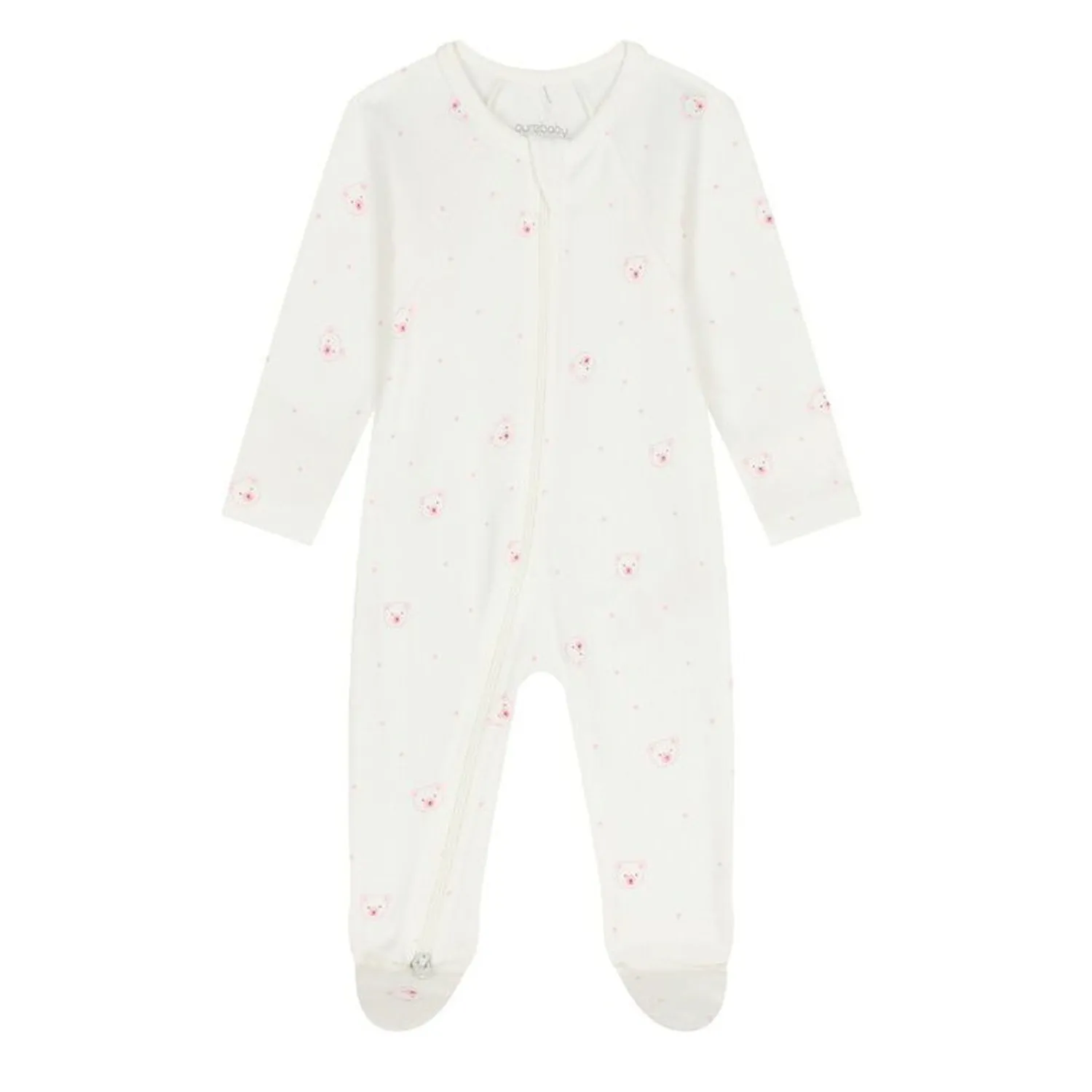 WHITE SLEEPER PINK BEAR FACE PRINT 2WAY FRONT CLOSURE / PP1029ES/4965