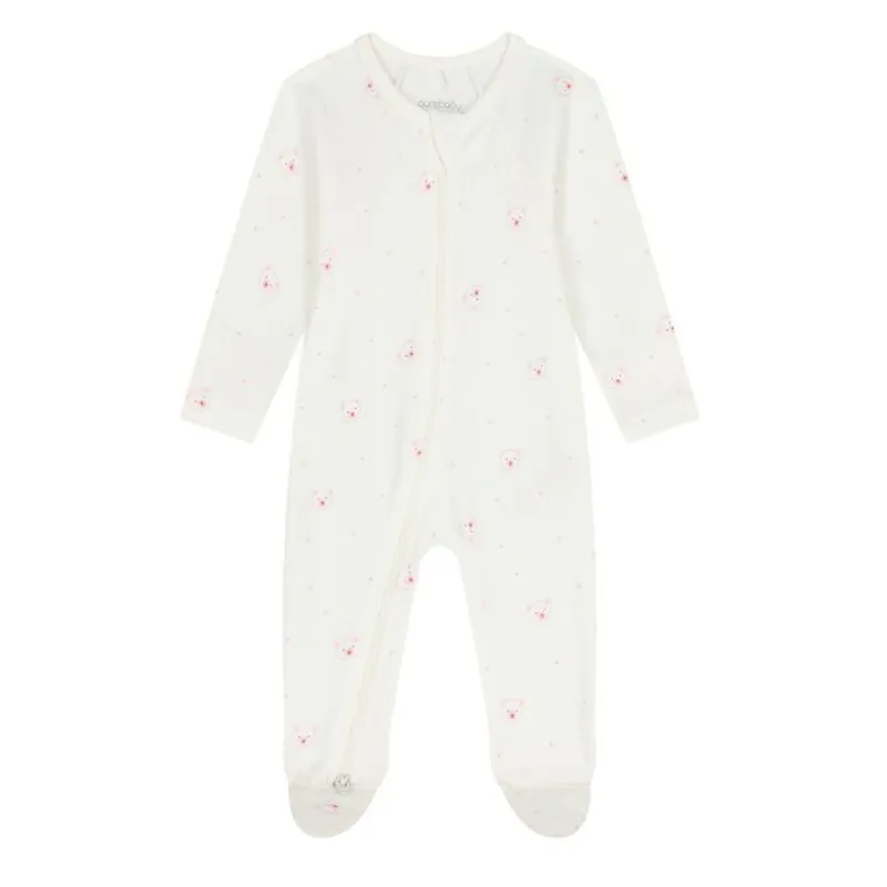 WHITE SLEEPER PINK BEAR FACE PRINT 2WAY FRONT CLOSURE / PP1029ES/4965