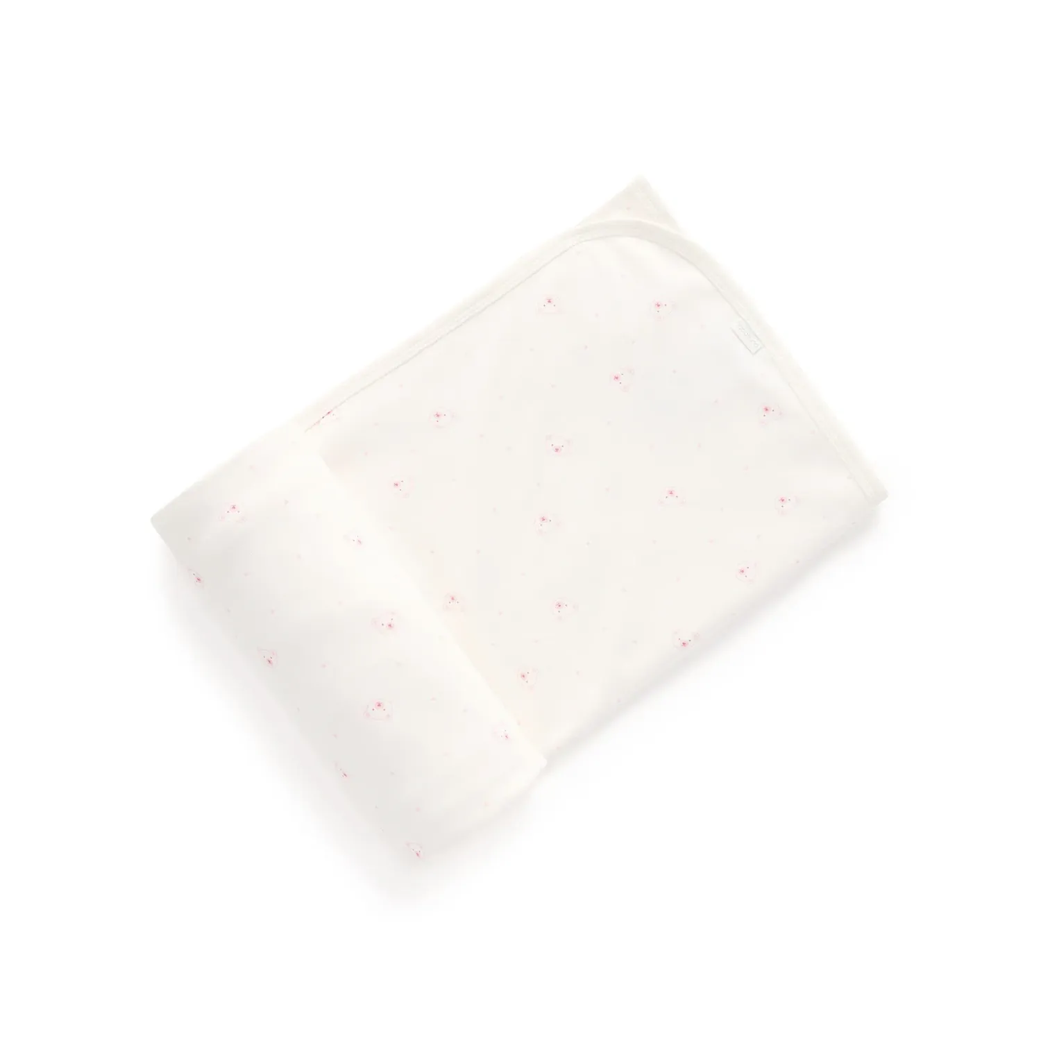 CREAM RECEIVING BLANKET PINK BEAR FACE ORGANIC / PE1008ES